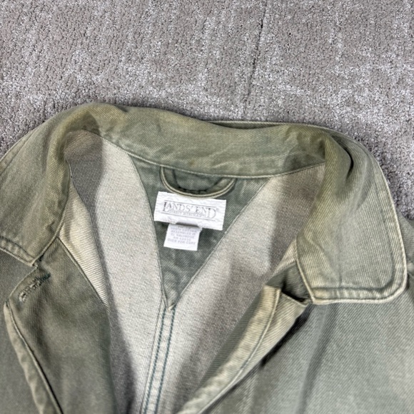 Vintage Lands End Green Stone Washed Y2K Button Down Chore Jacket Womens Medium - Picture 5 of 9